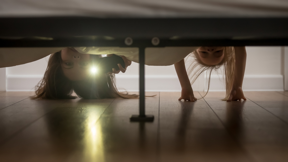 Дети заглядывают под кровать